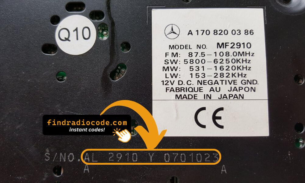 Mercedes Alpine CD 10 serial number on label for radio code